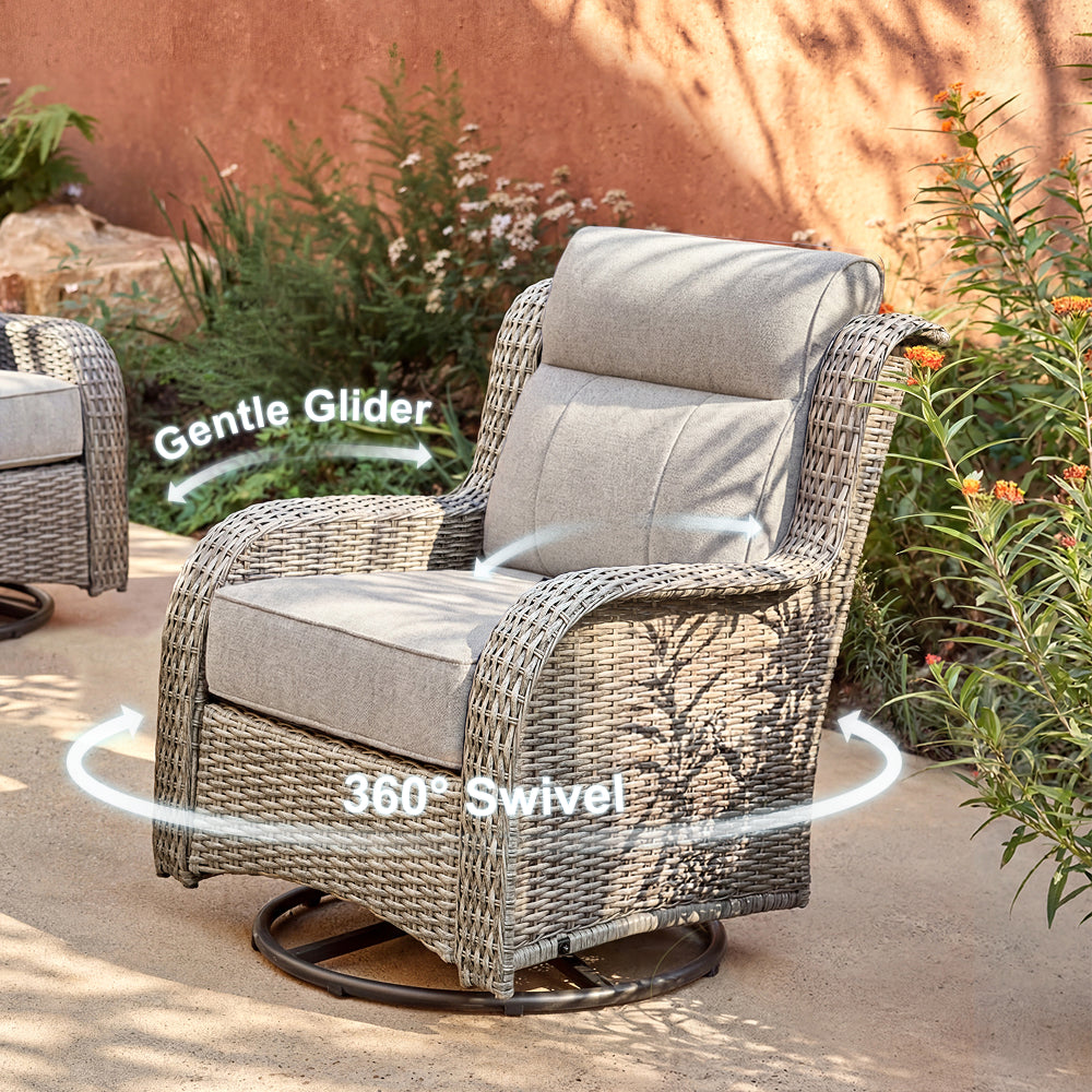 Outdoor Wicker Swivel Glider Chairs with Ottomans