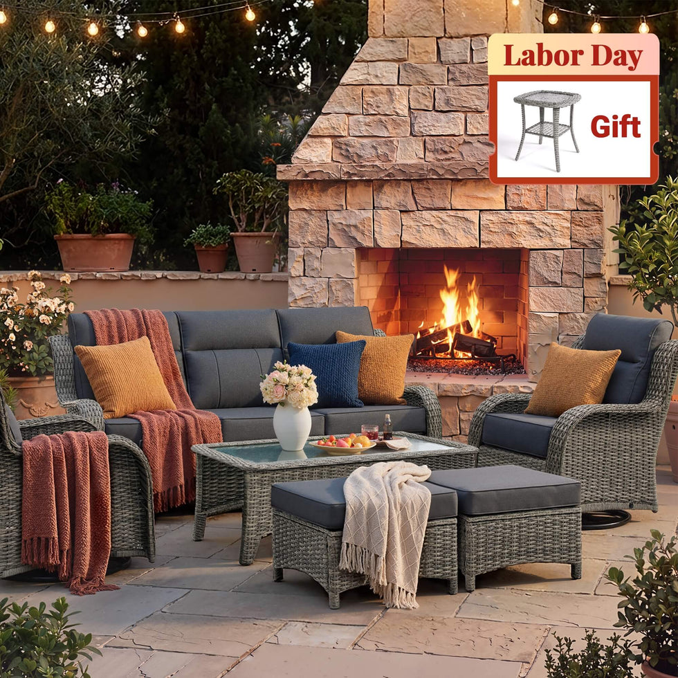 TARN Outdoor 6-Piece Wicker Sofa & Chairs Set With Coffee Table
