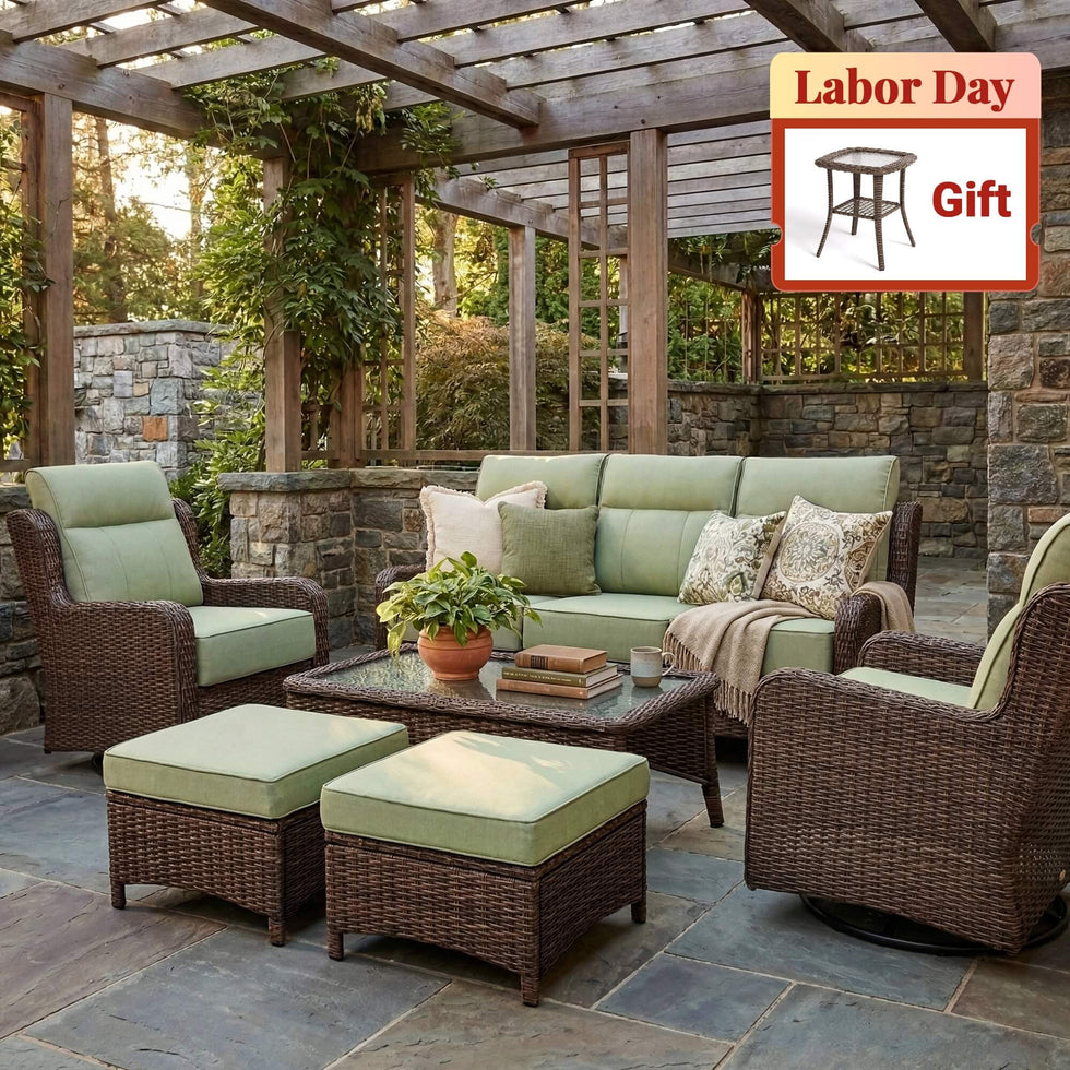 LOAM Outdoor Wicker 6 Piece Sofa Set With Coffee Table