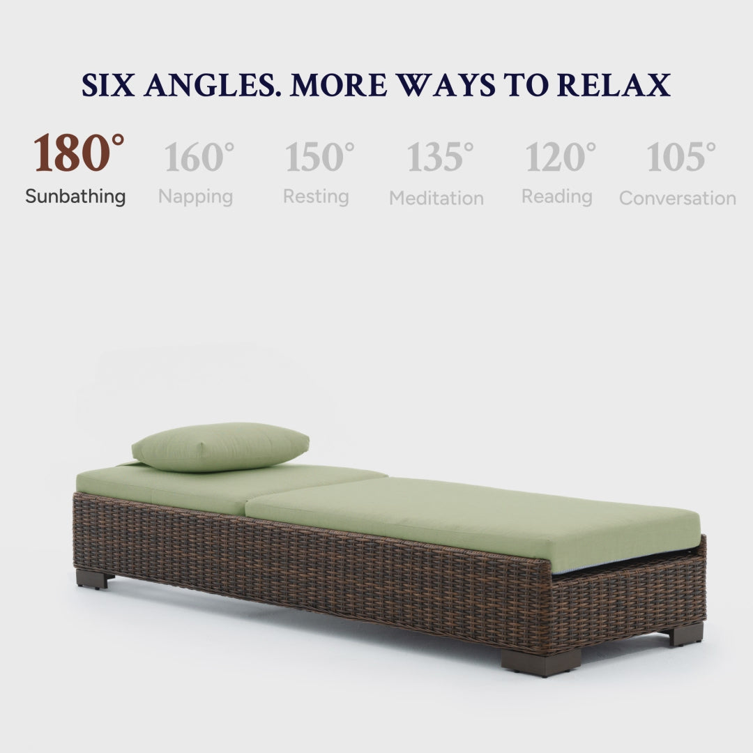 Load video: LOAM Outdoor Wicker Adjustable Chaise Lounge with Optional Cover &amp; C-Shaped Side Table