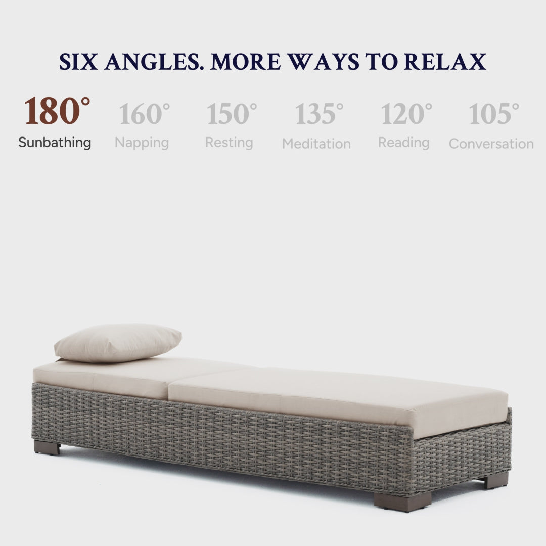 Load video: TARN Outdoor Wicker Adjustable Chaise Lounge with Optional Cover &amp; C-Shaped Side Table